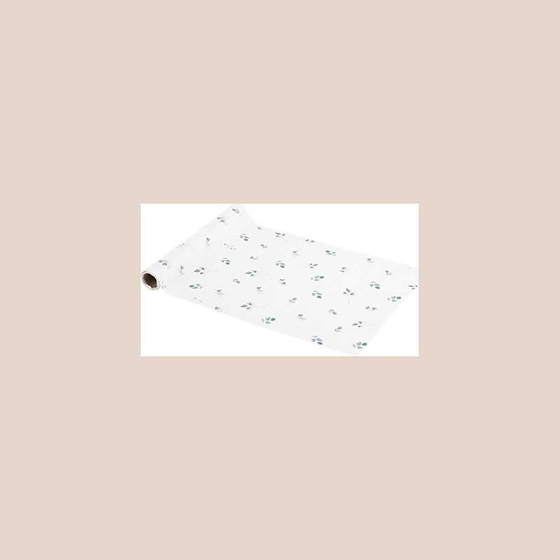 Chemin de table jardin botanique tissu blanc et vert sauge 28cmx3m