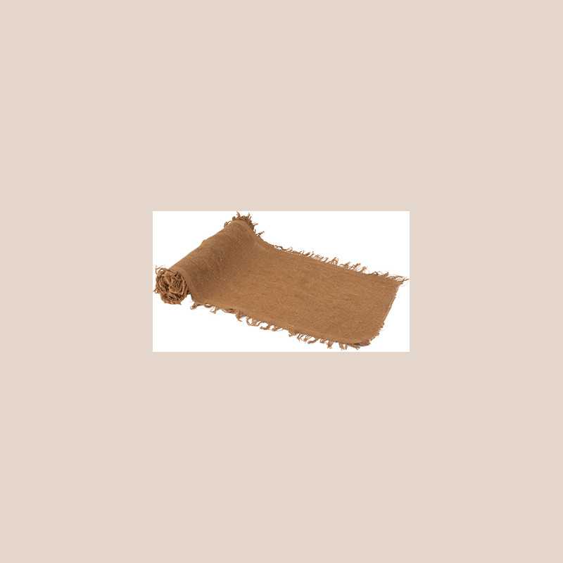 Chemin de table effiloché façon chanvre camel 30cmx3m