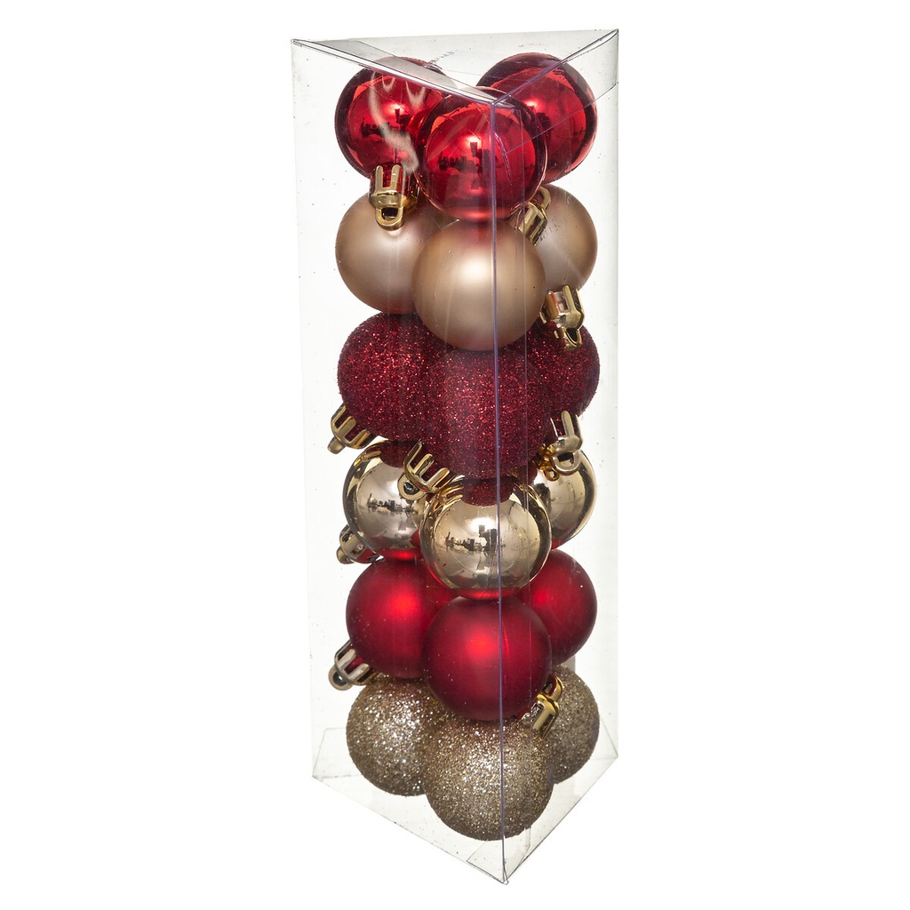 Boule de noel 30mm x18 rouge or