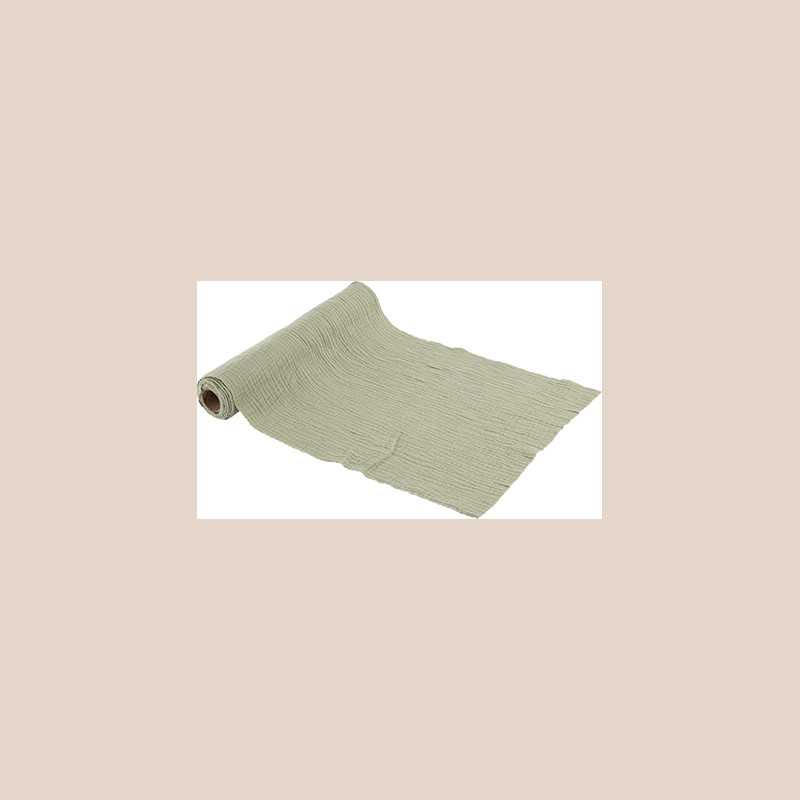 Chemin de table gaze de coton vert de gris 30cmx3m
