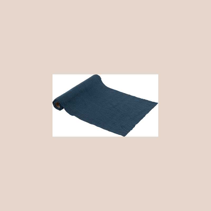 Chemin de table gaze de coton marine 30cmx3m