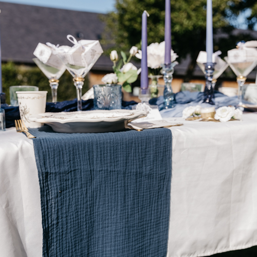 Chemin de table gaze de coton marine 30cmx3m