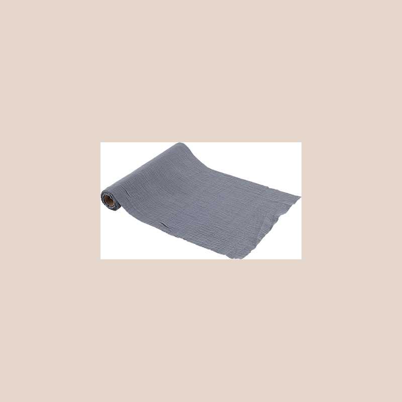 Chemin de table gaze de coton bleu orage 30cmx3m