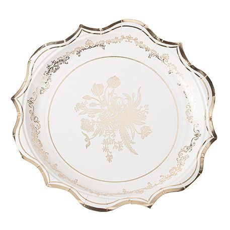 8 Assiettes Vintage Carton Blanc et Or Ø23cm