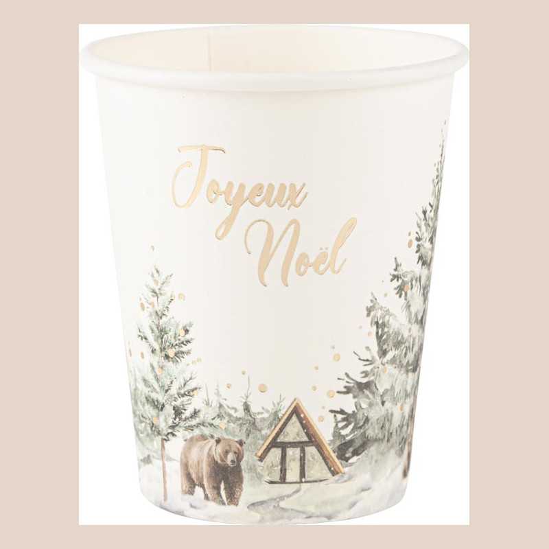 8 gobelets "joyeux noël" let it snow carton blanc, vert et or 255ml
