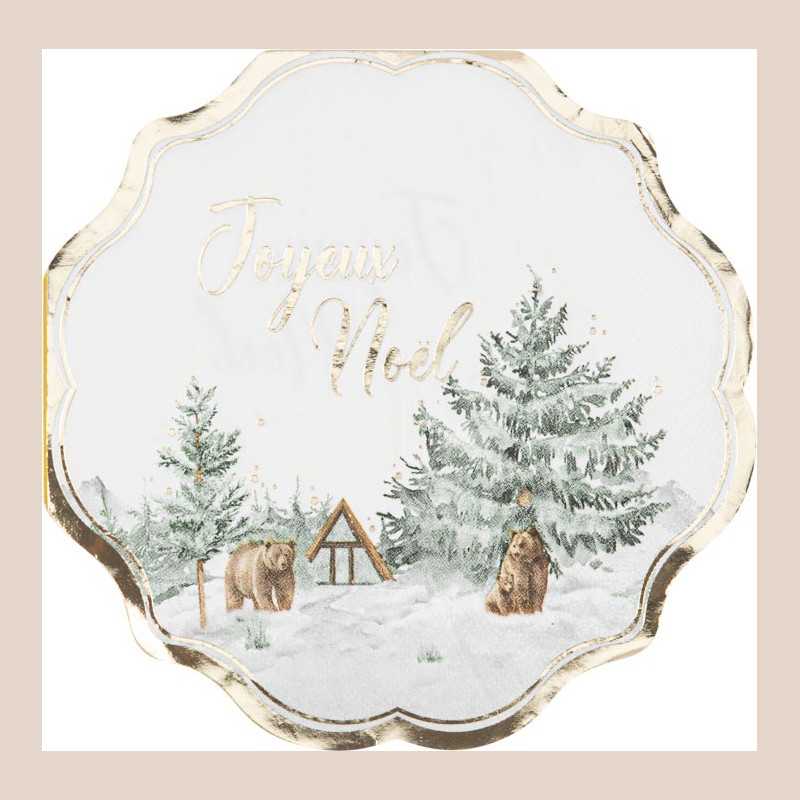 16 serviettes "joyeux noël" let it snow papier blanc, vert et or 32x32cm - 3 plis