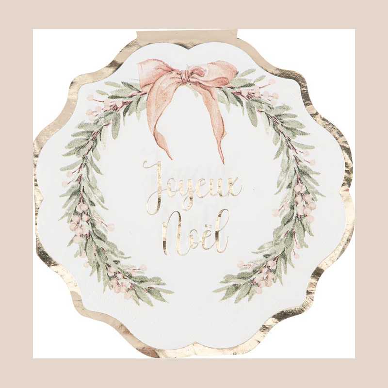16 serviettes "joyeux noël" cocoon christmas papier crème, beige et or 32x32cm - 3 plis