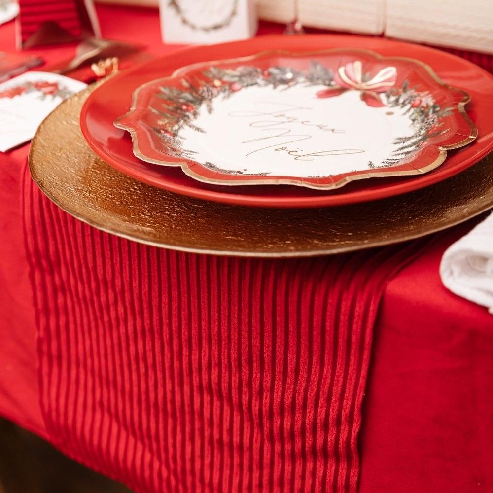 Chemin de table scintillant velours côtelé rouge 28cmx3m