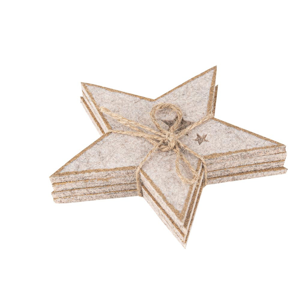 4 étoiles feutrine taupe et or 13x13cm