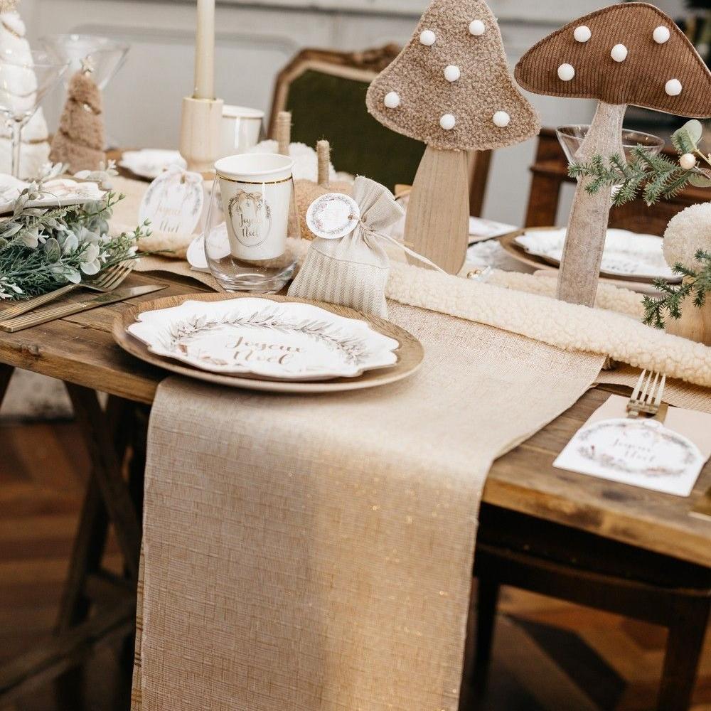 Chemin de table tissu beige, blanc et or 28cmx3m