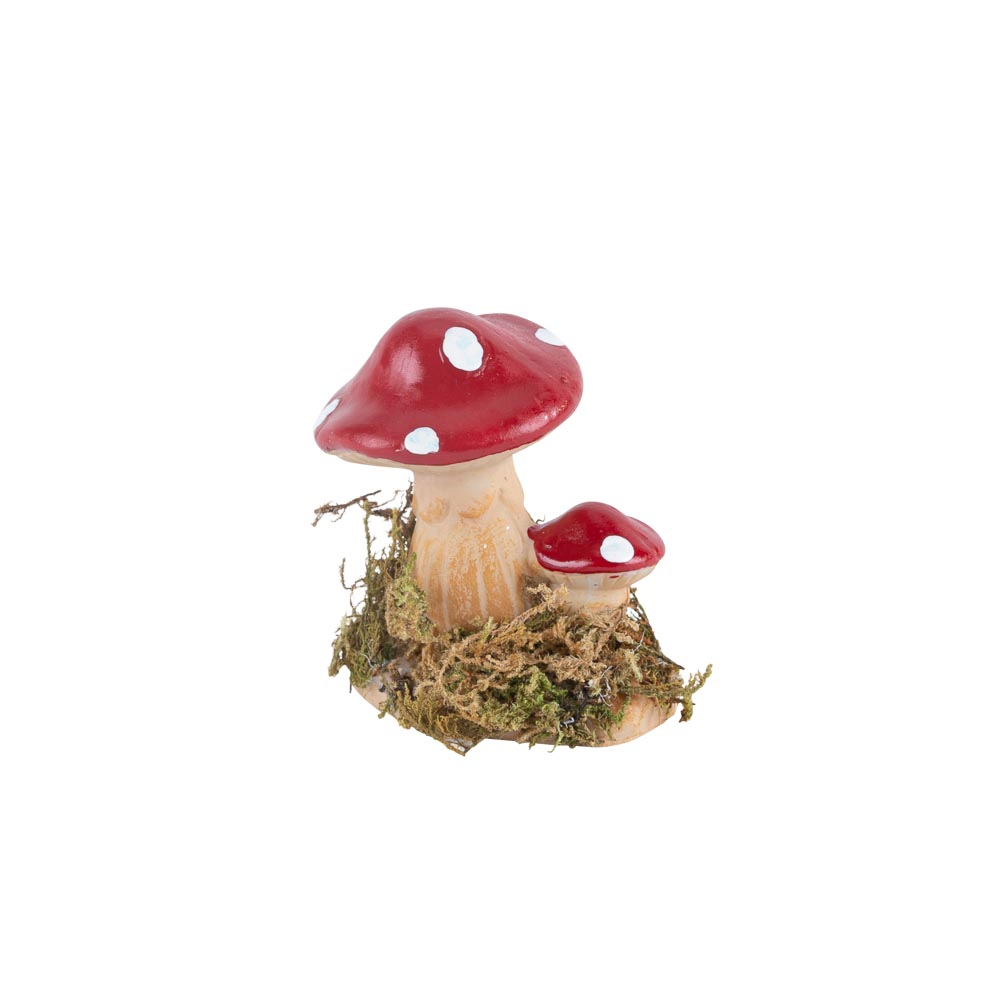Champignons résine et mousse végétale rouge, blanc et vert ø5x6cm