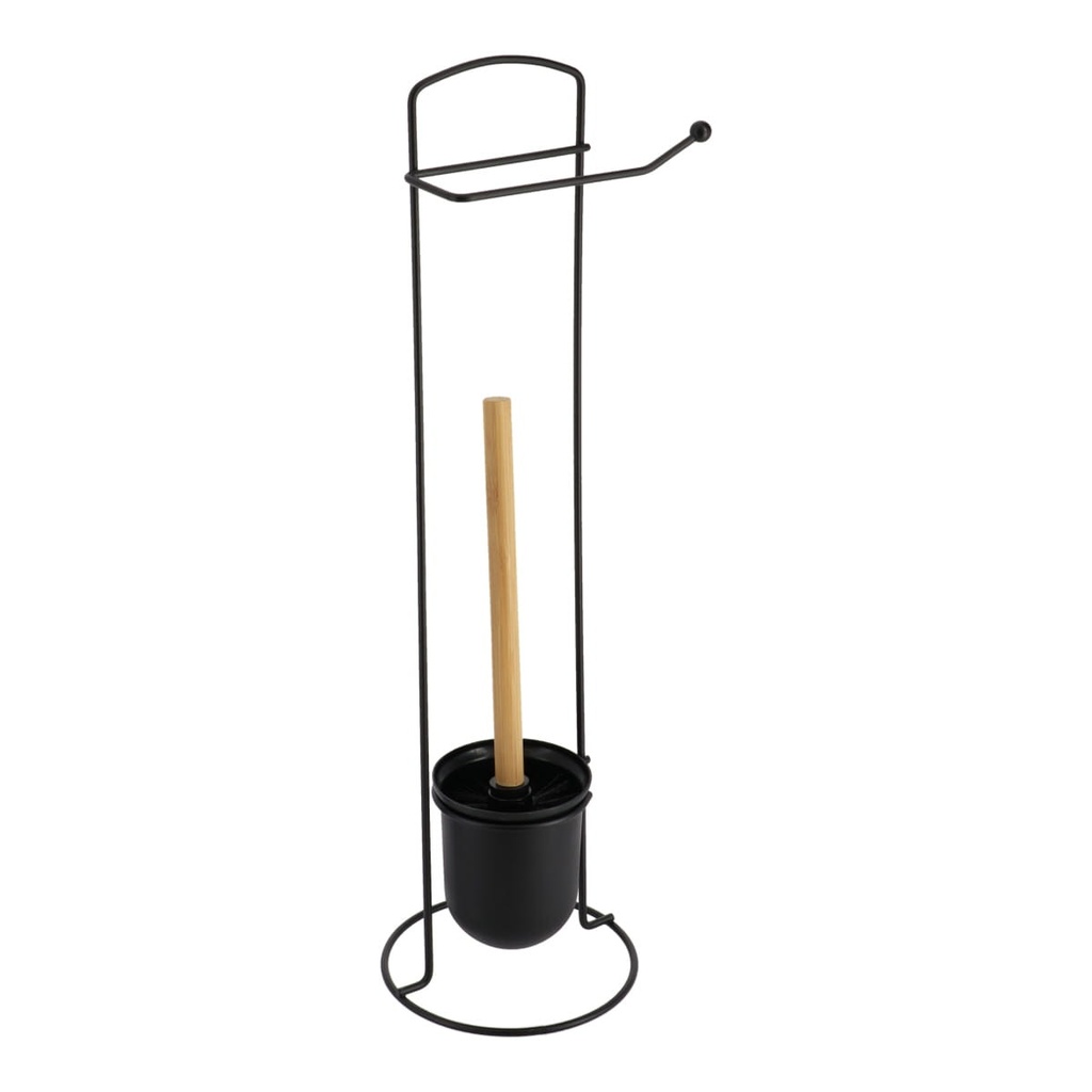 Brosse et derouleur papier wc metal - noir/bambou