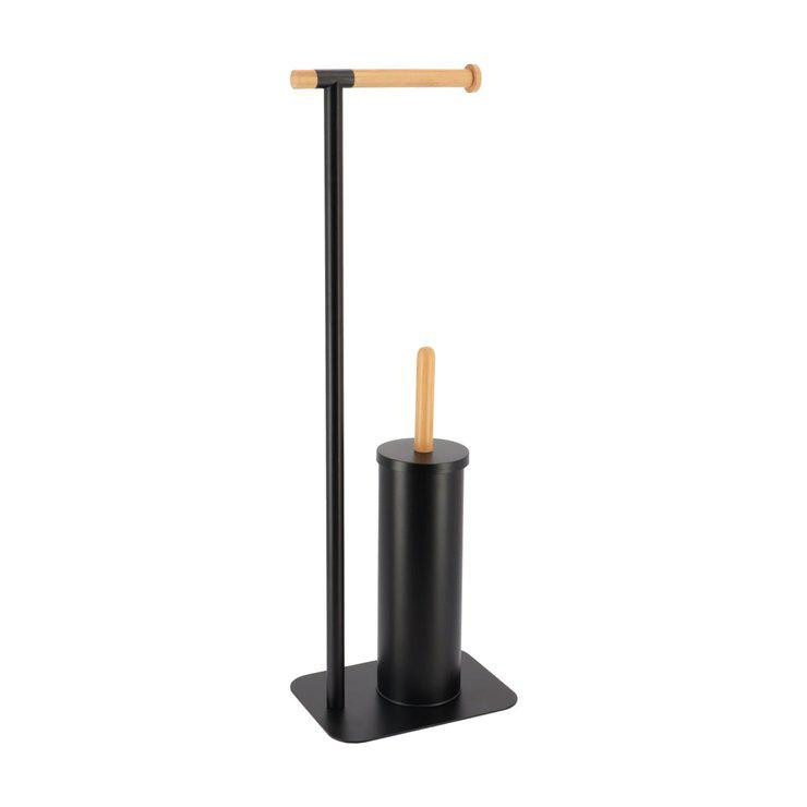 Brosse et derouleur papier wc  metal /bambou  - noir/bambou