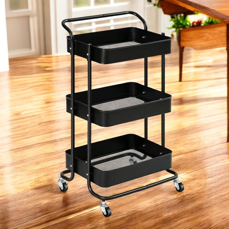 Chariot de rangement en métal à trois niveaux