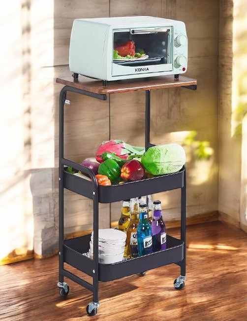 Chariot de cuisine polyvalent en métal noir