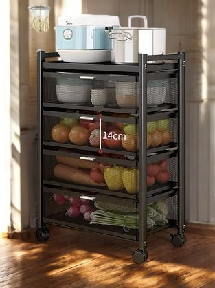 Chariot de rangement en métal noir avec 4 tiroirs