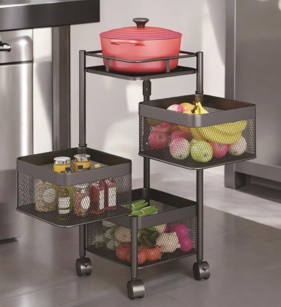 Chariot de rangement en métal noir avec bac pivotable