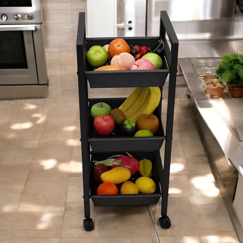 Chariot en métal noir à trois niveaux 