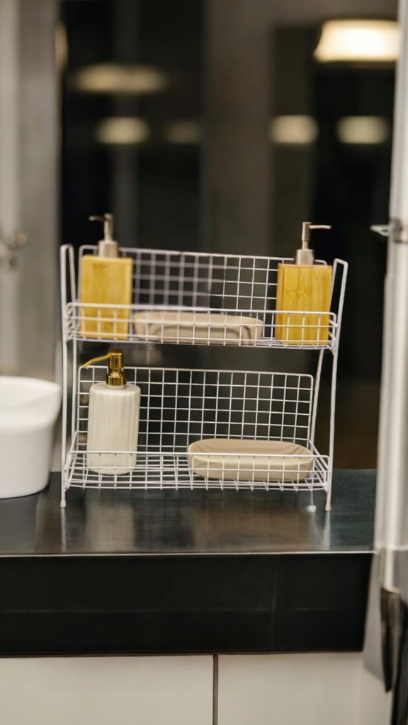 Étagère de rangement en métal à deux niveaux blanc