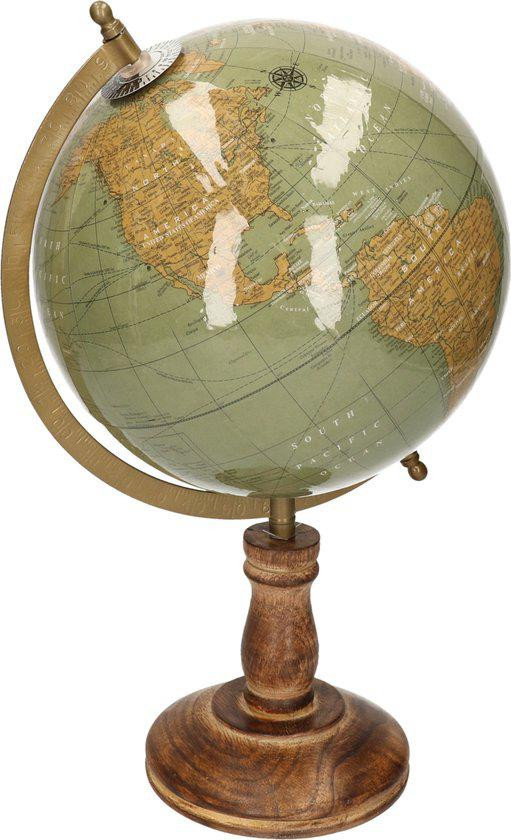 Globe terrestre sur base bois-vert