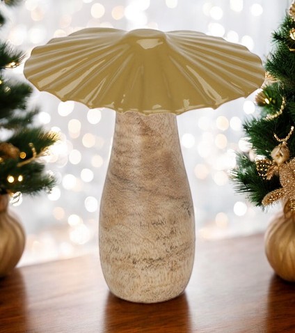 Champignon en bois et métal 13x15 cm couleur vert
