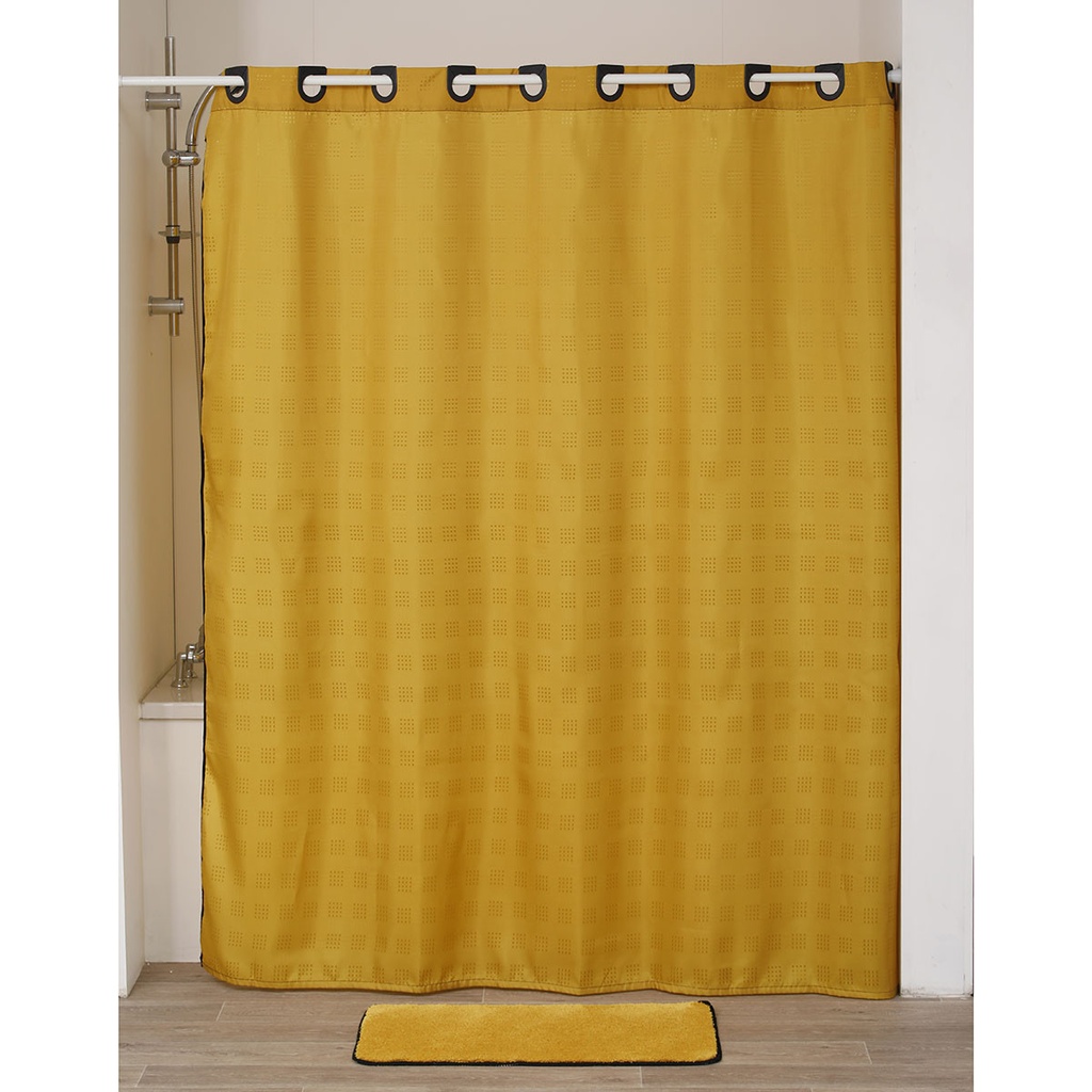 Rideau de douche poly.+oeillets  180x200 cm - ocre/noir
