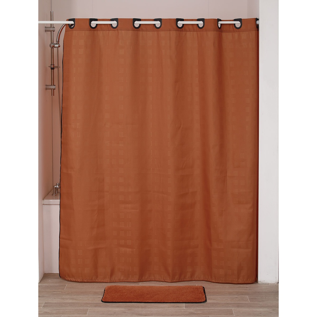 Rideau de douche poly.+oeillets  180x200 cm - terre de sienne/noir