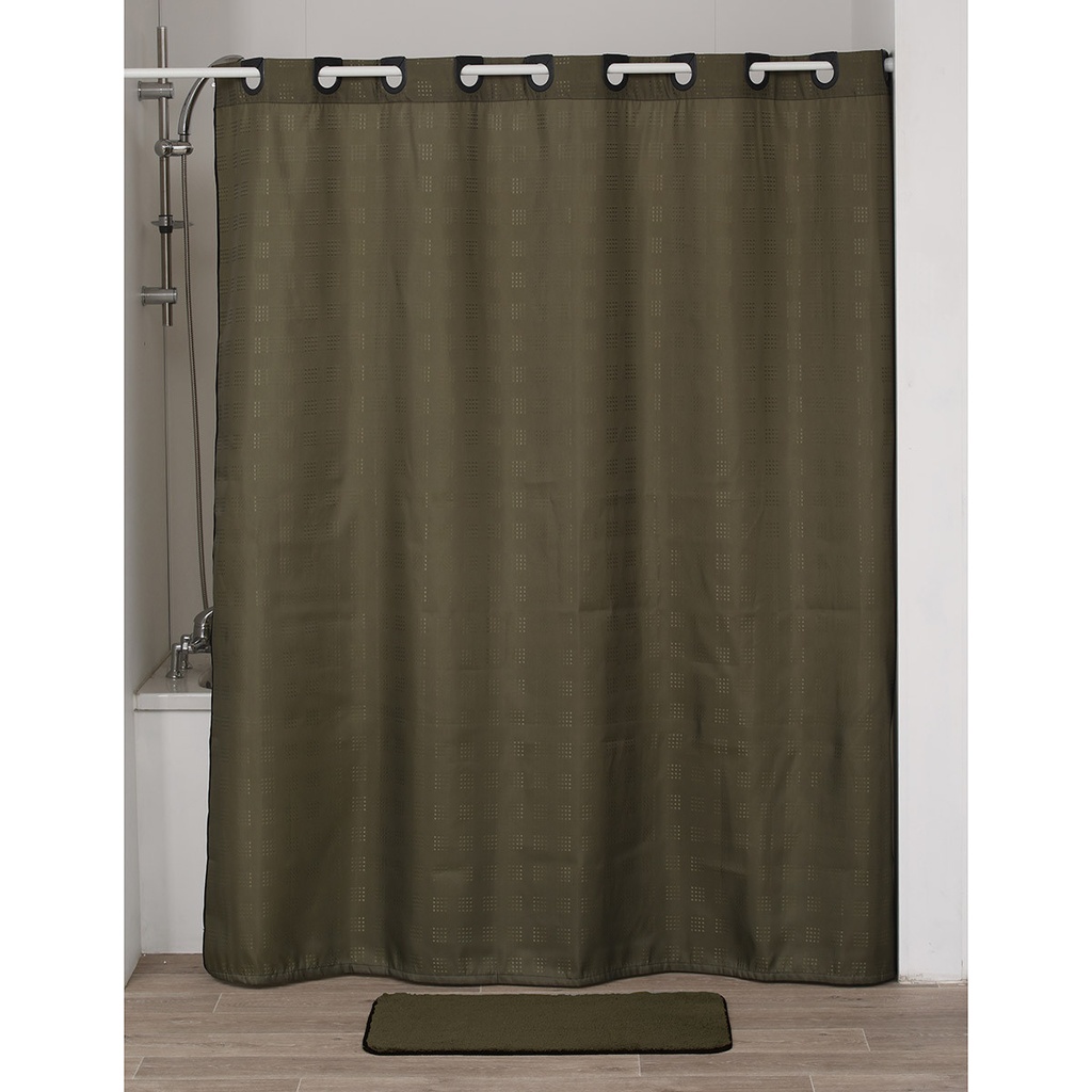 Rideau de douche poly.+oeillets  180x200 cm - kaki/noir