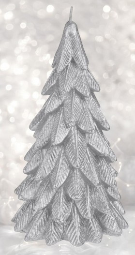 Bougie en forme sapin de noël 20cm argenté