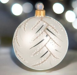 Boule de noël gris en verre 8 cm lisse tige or/blanc