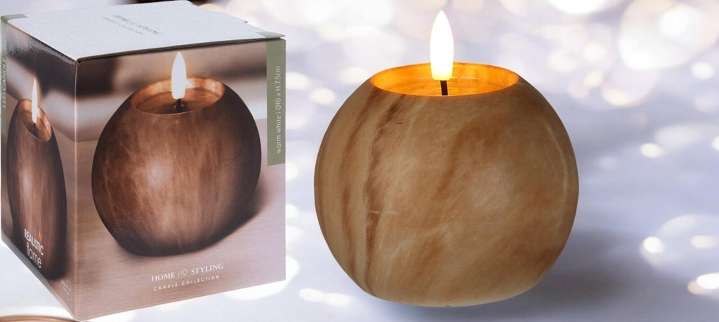 Bougie boule led 10x7.5cm brun