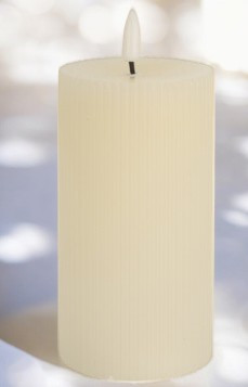Bougie ivoire petit rayure avec led 7x13 cm 