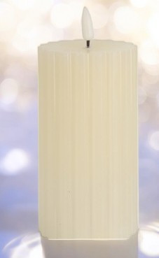 Bougie ivoire grand rayure avec led 7x13 cm 