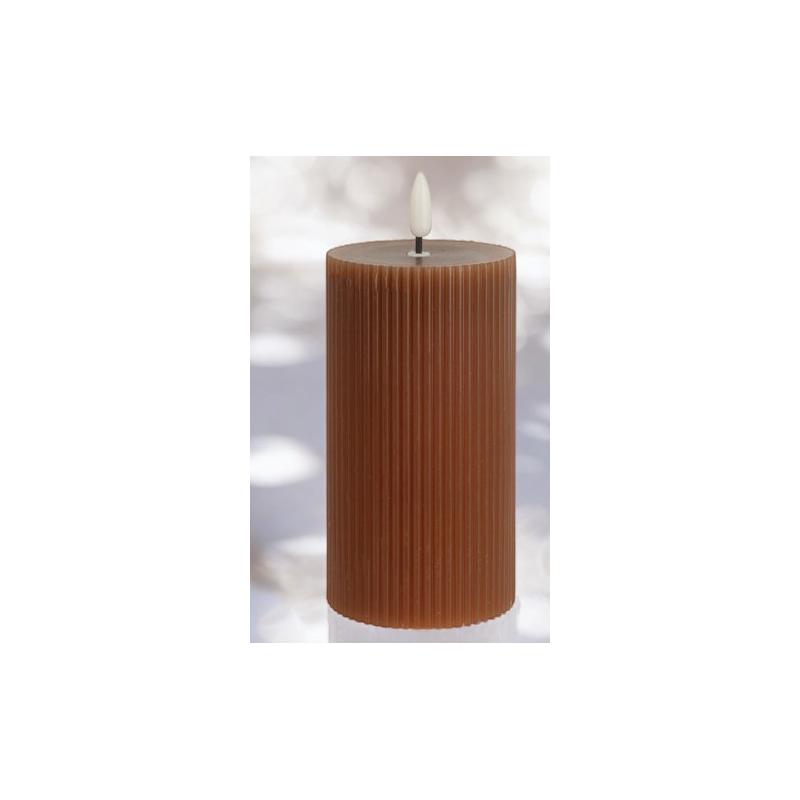 Bougie brune avec led 7x13 cm grand rayure