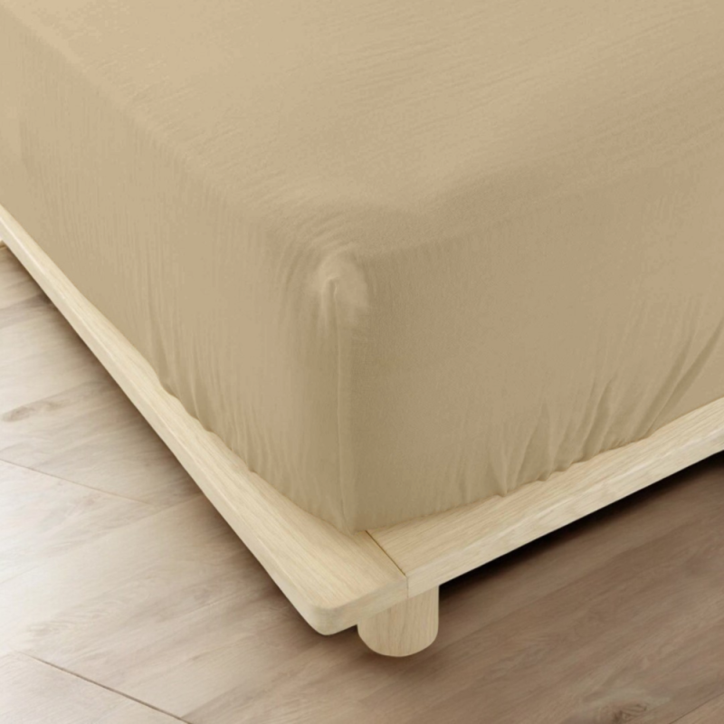 Drap housse 90x190 travertine  gaze de coton celestia