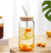 Verre  couvercle bambou avec paille 400ml
