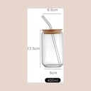 Verre  couvercle bambou avec paille 400ml