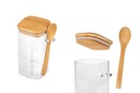 Pot en verre couv. bois + cuillère 100*150cm