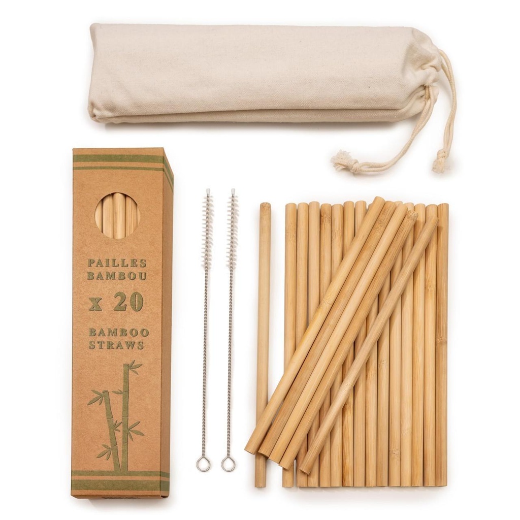10 pailles bambou+goupillon+poche jutte