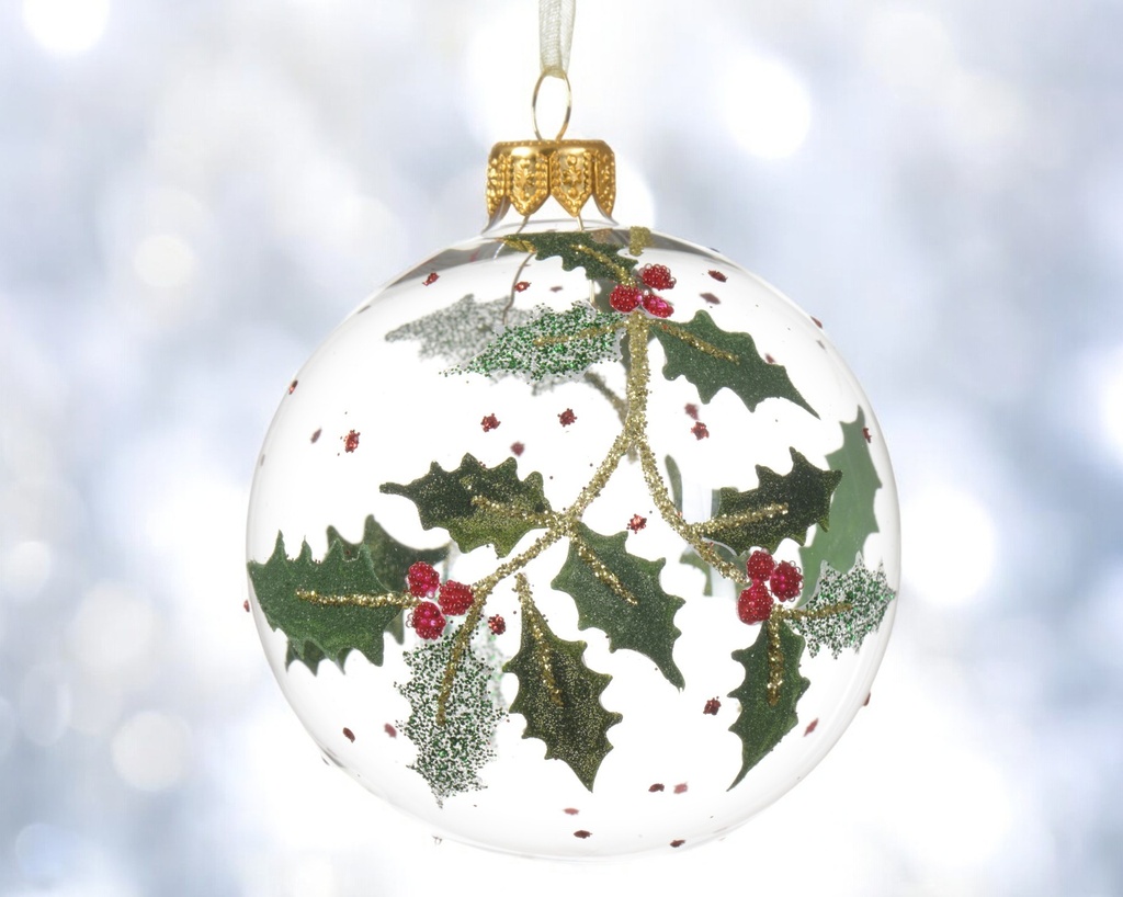 Boule verre translucide houx a/baies 