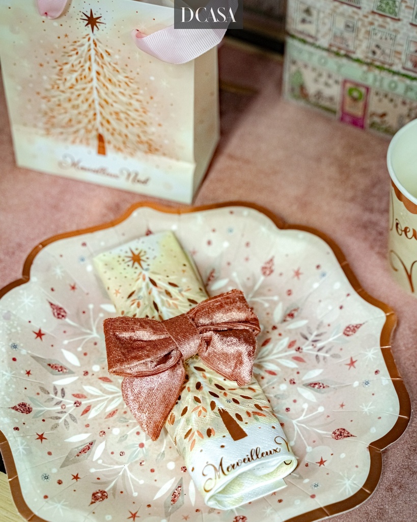 Assiette noel rose x10