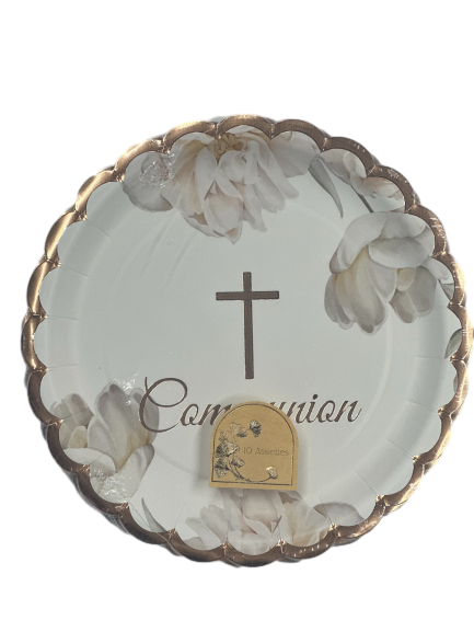 Assiette communion/fleurs x10 pm (d8cm)