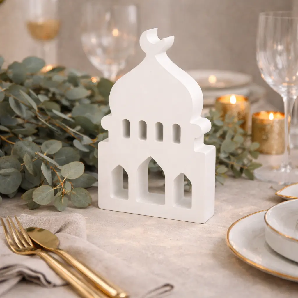 Deco de table bois mosquee blanc 9x16x2cm