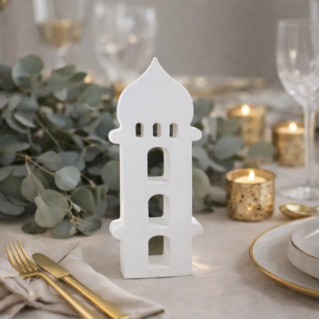 Deco de table bois mosquee blanc 6x15x2cm
