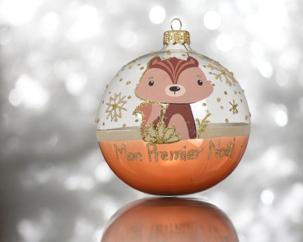 Boule verre transparent animal rose de la foret 