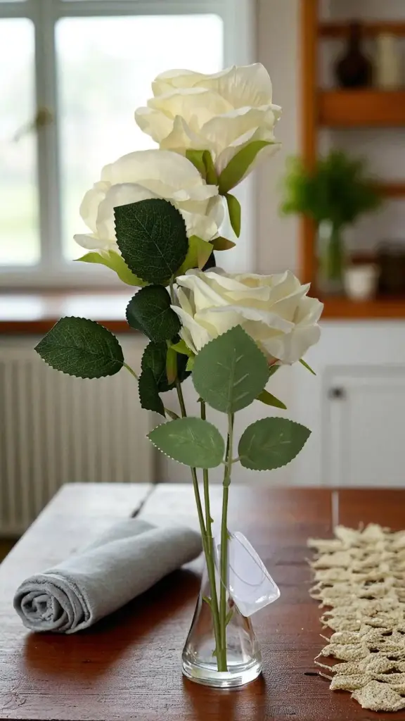 Tiges de 3 roses blanches et rose