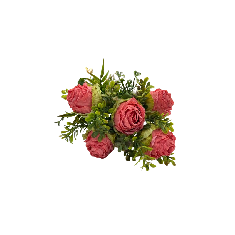 Bouquet de roses rose-foncé + feuilles