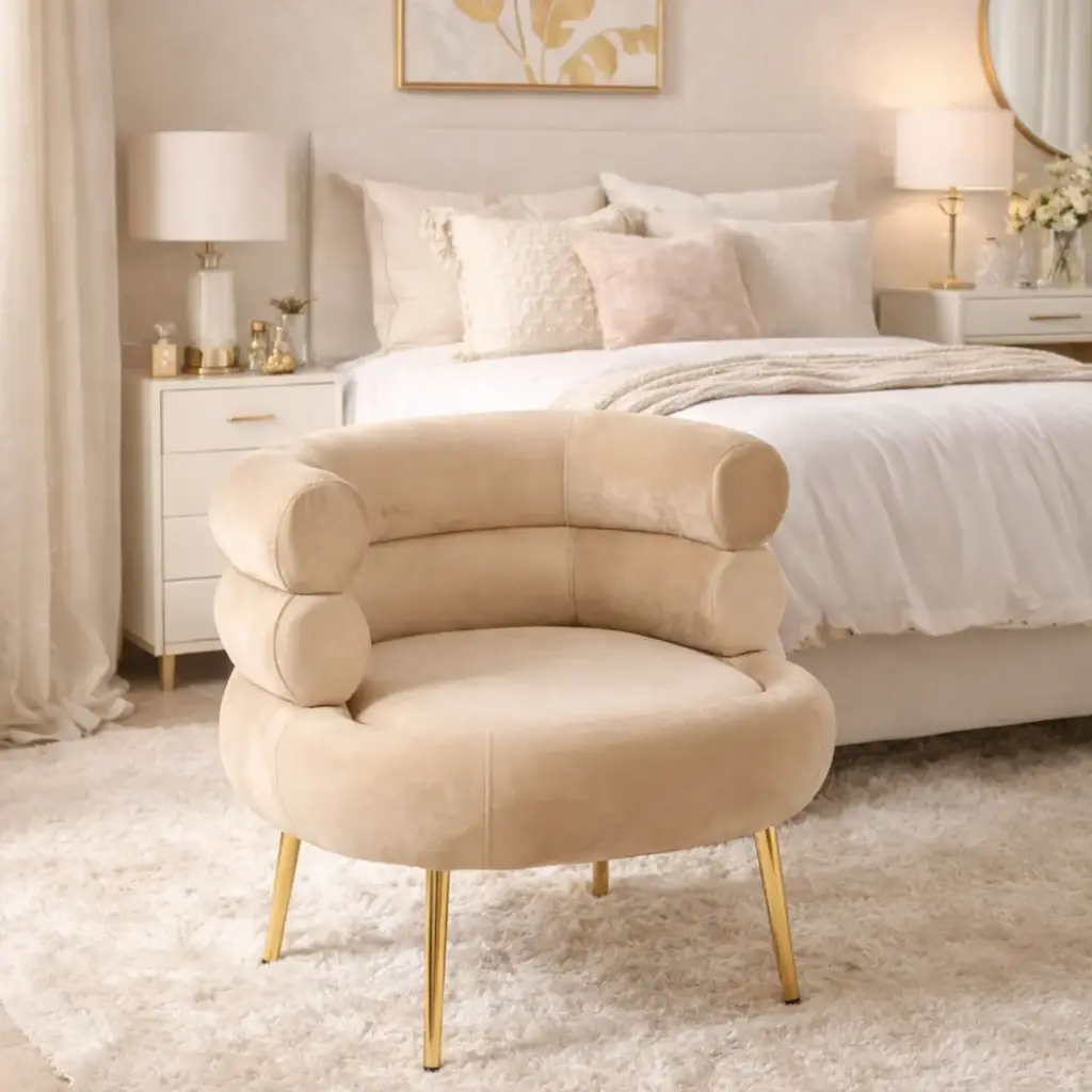 Fauteuil "Ais" velours biscuit