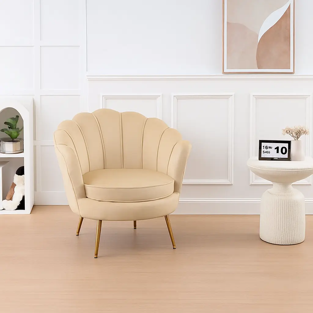 Fauteuil velours "louna" beige biscuit- 78x82x78cm