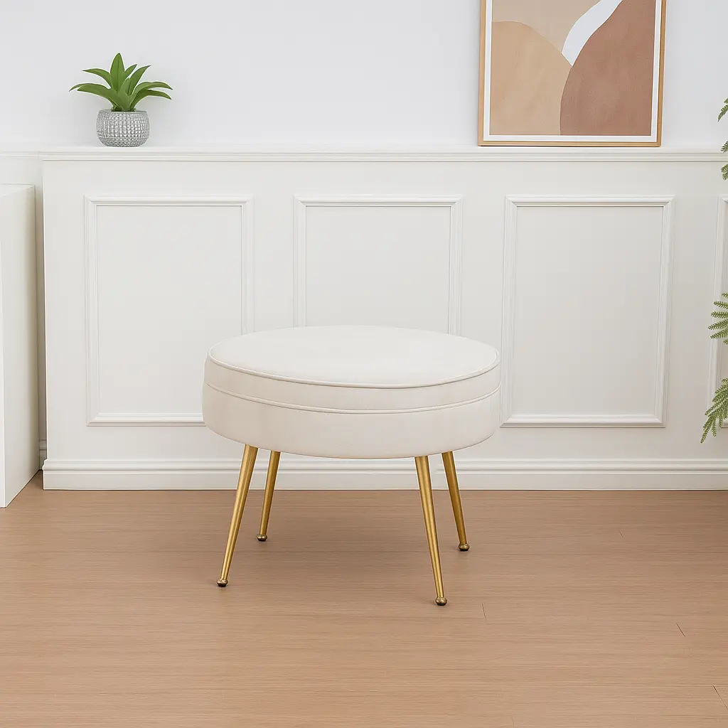 Pouf rond louna beige pied doré